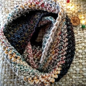 Rainbow, black and white cozy infinity scarf